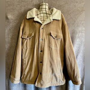 GAP Men's Tan Corduroy Jacket with Cream Sherpa Collar